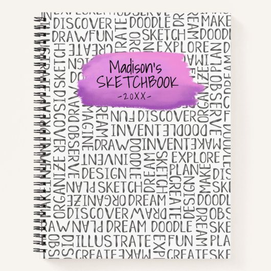 パープルパーソナライズされたアーティストスケッチブックノートブック ノートブック (正面)