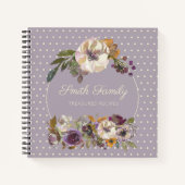 パープルパーソナライズされたイエローアイボリーフローラレシピ ノートブック (正面)