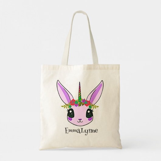 パープルパーソナライズされたイースターバニーユニコーントートバッグ トートバッグ (裏面)