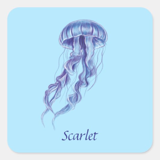 パープルパーソナライズされたクラゲイラストレーションデザイン スクエアシール (正面)