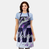 パープルパーソナライズされたグリッター大理石 エプロン (着用した状態)