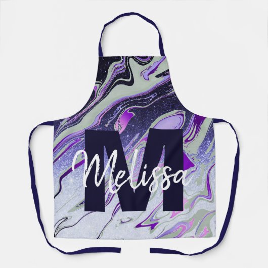 パープルパーソナライズされたグリッター大理石 エプロン (正面)