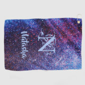 パープルパーソナライズされたグリッター  ゴルフタオル (横)