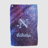 パープルパーソナライズされたグリッター  ゴルフタオル (正面)