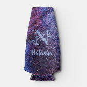 パープルパーソナライズされたグリッター ボトルクーラー (正面)