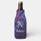 パープルパーソナライズされたグリッター ボトルクーラー (ボトル正面)