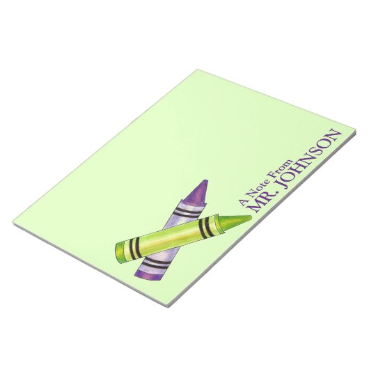 パープルパーソナライズされたグリーンクレヨン先生教育 ノートパッド (アングル)