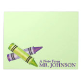 パープルパーソナライズされたグリーンクレヨン先生教育 ノートパッド (正面)