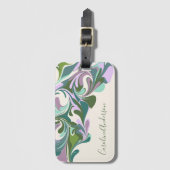 パープルパーソナライズされたグリーン抽象芸術ブライダル ラゲッジタグ (正面縦)