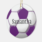 パープルパーソナライズされたサッカーオーナメント セラミックオーナメント (左)