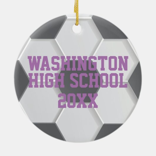 パープルパーソナライズされたサッカーボールクリスマス セラミックオーナメント (裏面)