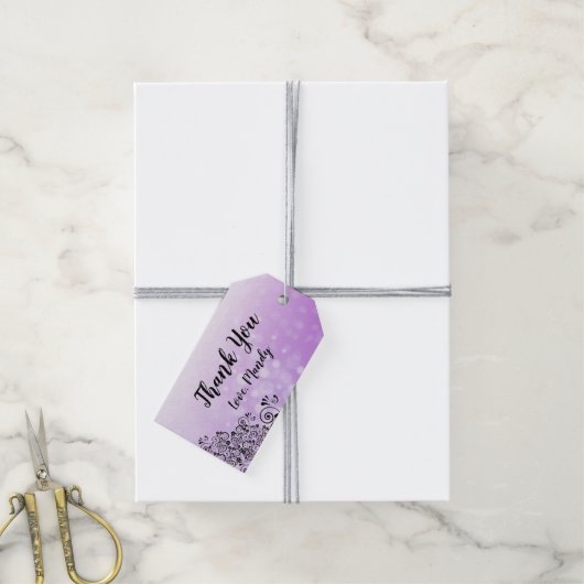 パープルパーソナライズされたサンキューギフトラベル ギフトタグ (より糸付き)