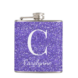 パープルパーソナライズされたスパークルグリッターモノグラム フラスク