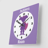 パープルパーソナライズされたスーパーヒーローガールキッズルーム スクエア壁時計 (傾斜)