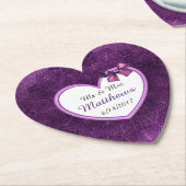 パープルパーソナライズされたス結婚ハートコースター ペーパーコースター (アングル)