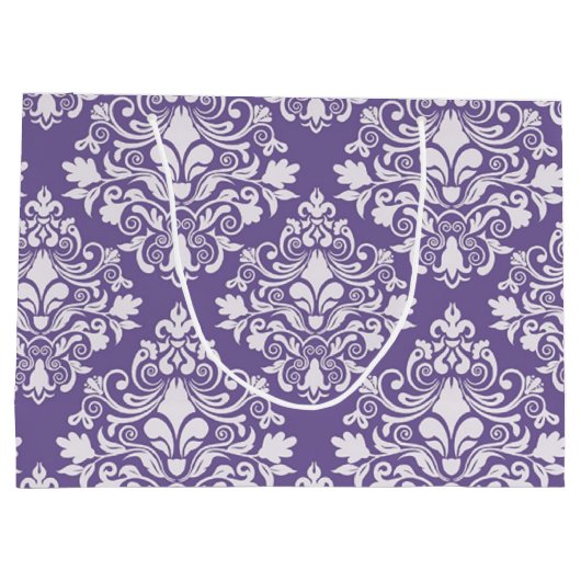 パープルパーソナライズされたダマスク抱き枕 ラージペーパーバッグ (裏面)