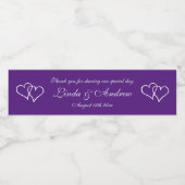 パープルパーソナライズされたツーハート結婚披露宴 ペットボトルラベル (シングルラベル)