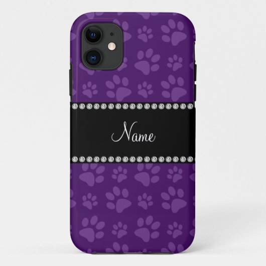 パープルパーソナライズされたドッグの足跡の名前 Case-Mate iPhoneケース (裏面)