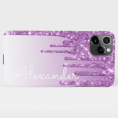 パープルパーソナライズされたドリッピンググリッター予算 iPhoneケース (裏面横)