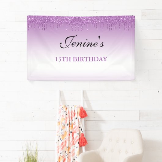 パープルパーソナライズされたドリッピンググリッター誕生日バン 横断幕 (インサイチュ)