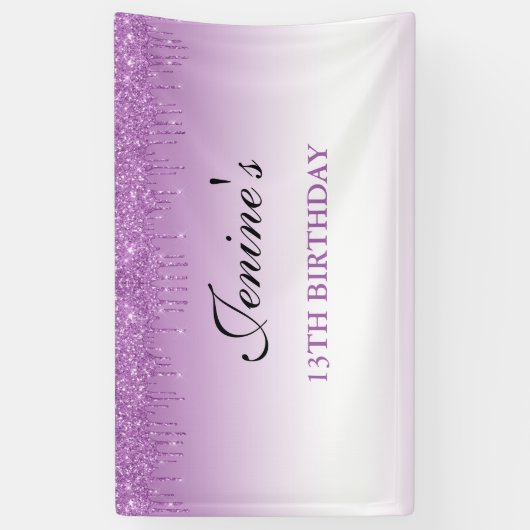 パープルパーソナライズされたドリッピンググリッター誕生日バン 横断幕 (縦)