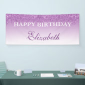 パープルパーソナライズされたドリッピンググリッター誕生日 横断幕 (トレードショー)