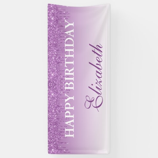 パープルパーソナライズされたドリッピンググリッター誕生日 横断幕 (縦)
