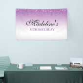 パープルパーソナライズされたドリッピンググリッター誕生日 横断幕 (トレードショー)