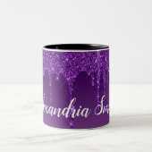 パープルパーソナライズされたドリッピンググリッター ツートーンマグカップ (中央)