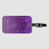 パープルパーソナライズされたドリップグリッターラゲッジタグ ラゲッジタグ (正面横)