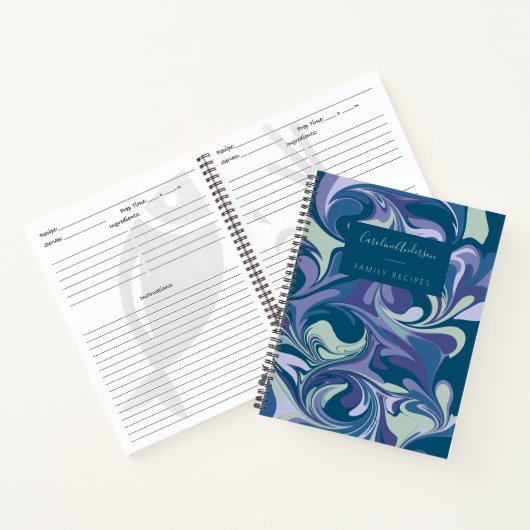 パープルパーソナライズされたネイビーMarbledファミリーレシピ ノートブック (内部)