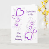 パープルパーソナライズされたハート65結婚周年 カード (黄色い花)