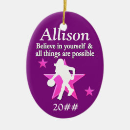 パープルパーソナライズされたバスケットボールホリデーオーナメント セラミックオーナメント
