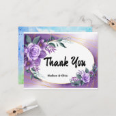 パープルパーソナライズされたバラサンキューカード カード (正面/裏面インサイチュ)