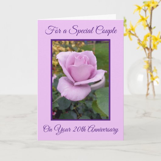 パープルパーソナライズされたバラ20結婚周年 カード (黄色い花)
