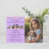 パープルパーソナライズされたパピードッグ誕生日招待状 招待状 (スタンド正面)