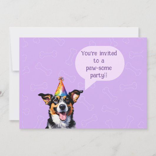 パープルパーソナライズされたパピードッグ誕生日招待状 招待状 (裏面)