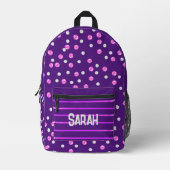 パープルパーソナライズされたピンクとグレーの水玉模様 プリントバックパック (正面)