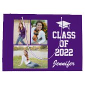 パープルパーソナライズされたフォトシニアクラス2021 ラージペーパーバッグ (裏面)