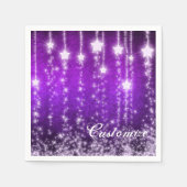 パープルパーソナライズされたフォールリングスターズホリデーナプキンス スタンダードカクテルナプキン (正面)