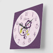 パープルパーソナライズされたフラワー子供部屋時計 スクエア壁時計 (傾斜)