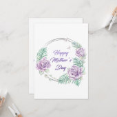 パープルパーソナライズされたフローラハッピーマザーズデイ カード (正面/裏面インサイチュ)