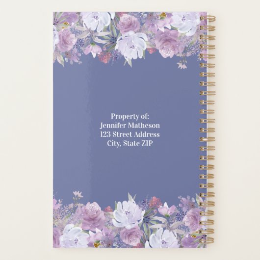 パープルパーソナライズされたフローラリース毎日 プランナー手帳 (裏面)