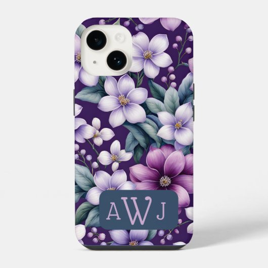 パープルパーソナライズされたフローラiPhoneケース iPhoneケース (裏面)