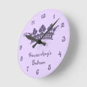 パープルパーソナライズされたプリンセスガールズベッドルーム ラウンド壁時計 (傾斜)