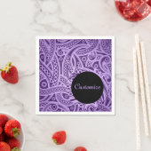 パープルパーソナライズされたペイズリーパタファンキーーンナプキン スタンダードカクテルナプキン (インサイチュ)