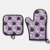 パープルパーソナライズされたペットフォトドッグラバーインスタグラム 鍋つかみ&鍋敷きセット (正面)