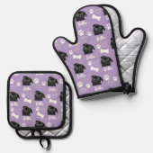 パープルパーソナライズされたペットフォトドッグラバーインスタグラム 鍋つかみ&鍋敷きセット (正面/裏面)