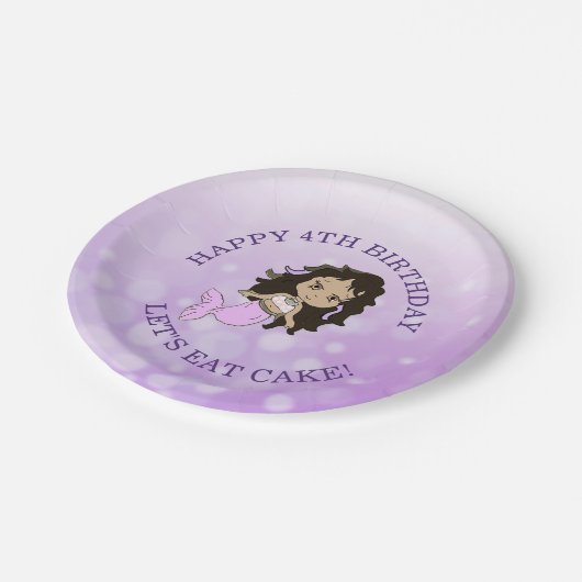 パープルパーソナライズされたマーメイドお誕生日ケーキプレート ペーパープレート (アングル)