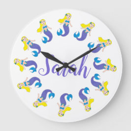 パープルパーソナライズされたマーメイドガールベッドルームバスルーム ラージ壁時計